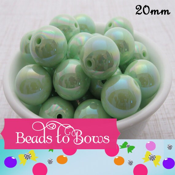 10Ct. 20mm Pastel Green AB Bubblegum Bead, Chunky Gumball Bead, Round Acrylic Bead, Chunky Bead Supply, Necklace Supply