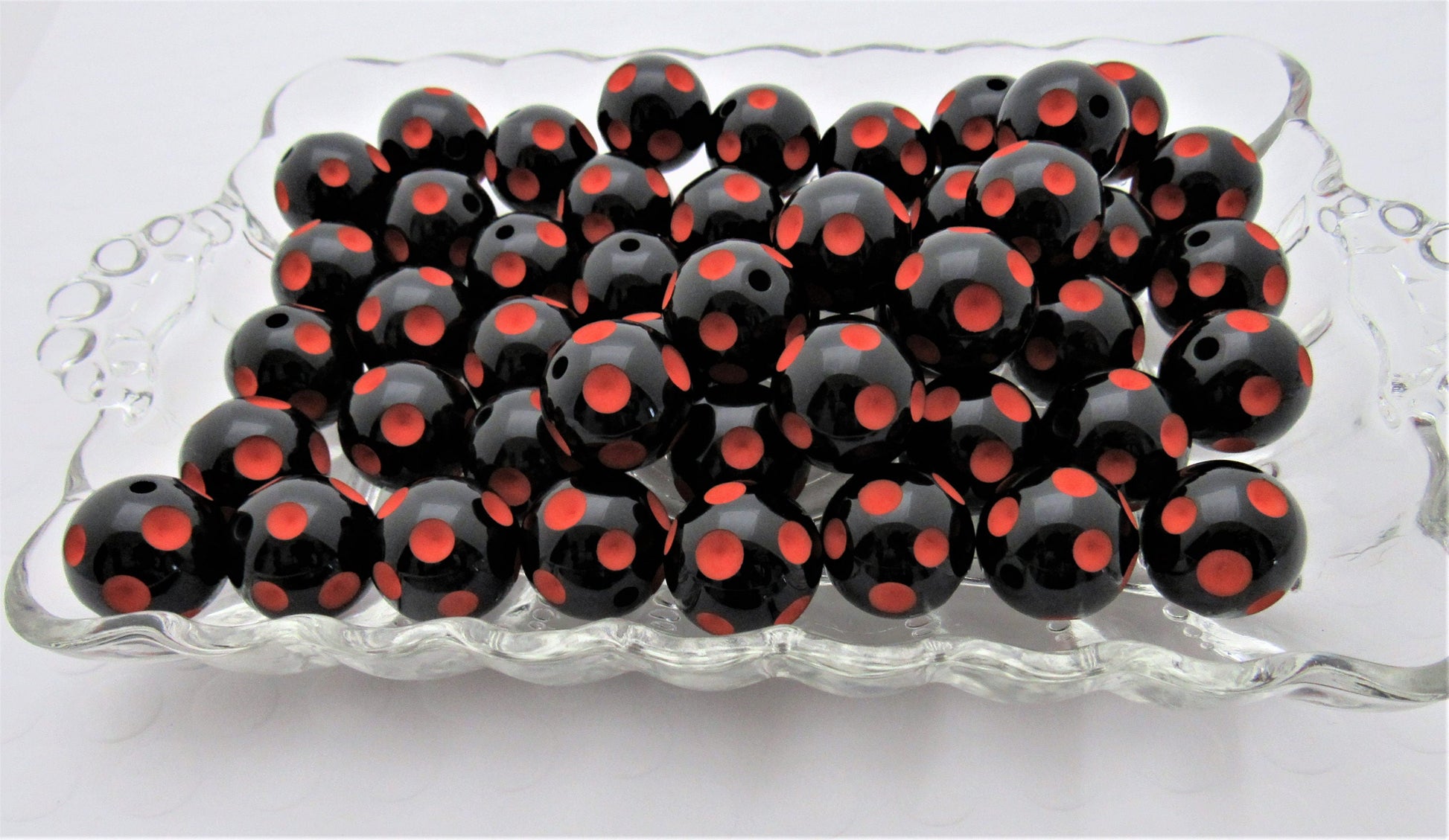 20mm Black With Orange Polka Dot Beads, Bubblegum Beads, Polka Dot Beads,  Chunky Acrylic Dotted Beads, Chunk Necklace Supply Bead