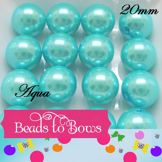 20mm Aqua Pearl Beads, Chunky Pearl Beads, Bubblegum Pearl Bead, Chunky Beads, Faux Pearl Beads, Gumball Pearl Beads, Supply Beads