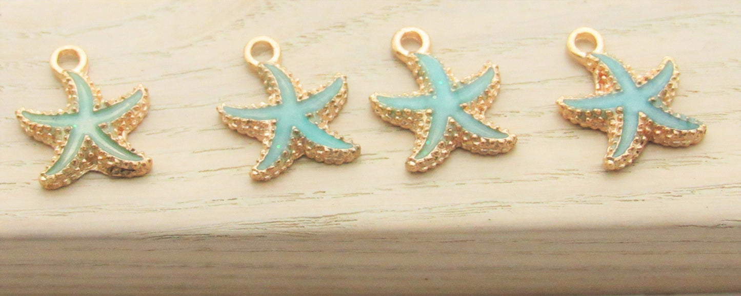 2 Enamel Star Fish Charms, Star Fish Charm 16mm X 15mm Charms, Hair bow Center, Scrapbook Accessories, Enamel Star FishCharm.