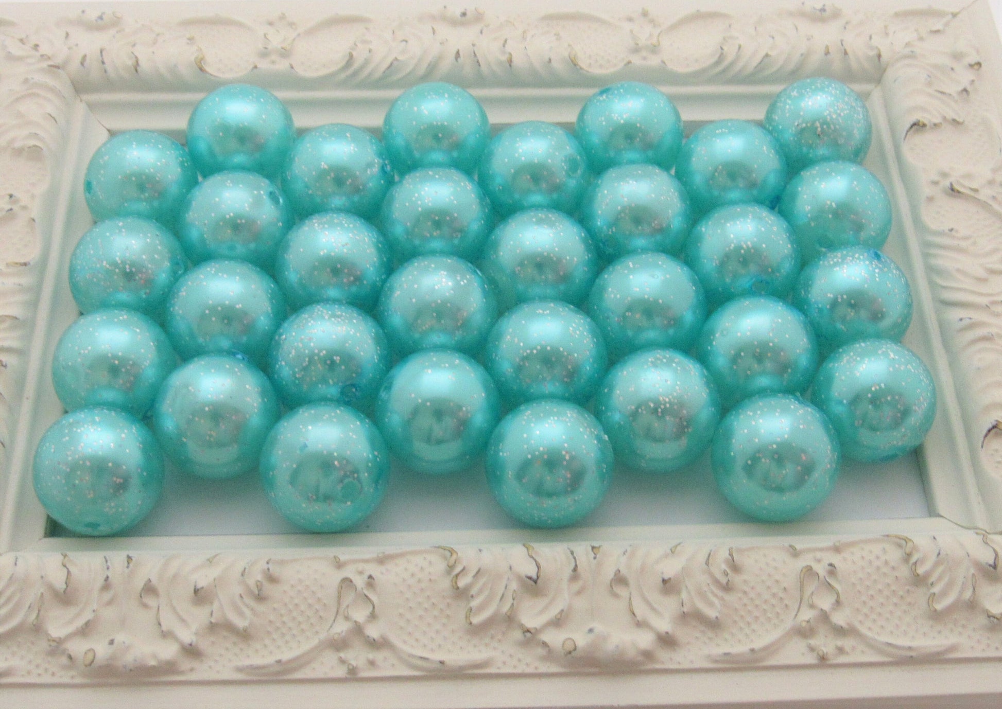20mm Glitter Light Turquoise Pearls, Chunky Bubblegum Pearl, Glitter Beads, Chunky Beads, Faux Pearl Beads, Chunky Bead Supply, Pearls