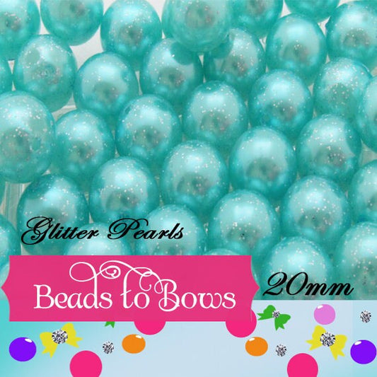 20mm Glitter Light Turquoise Pearls, Chunky Bubblegum Pearl, Glitter Beads, Chunky Beads, Faux Pearl Beads, Chunky Bead Supply, Pearls