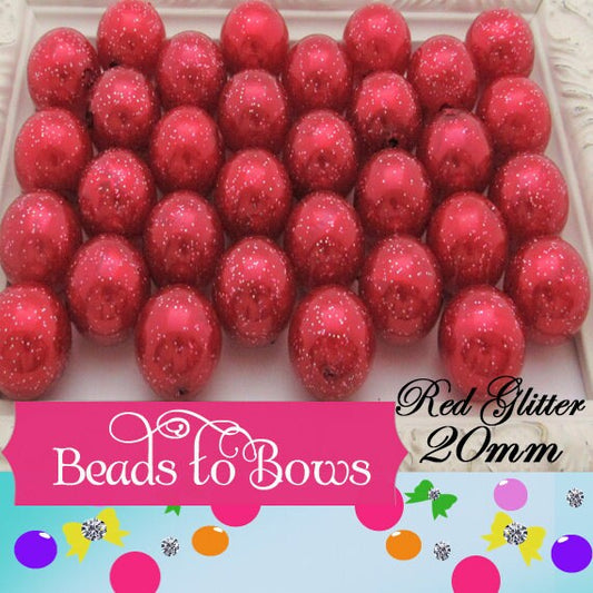 20mm Red Glitter Pearls, Chunky Bubblegum Pearls, Glitter Beads, Chunky Beads, Faux Pearl Beads, Chunky Bead Supply, Glitter Pearls