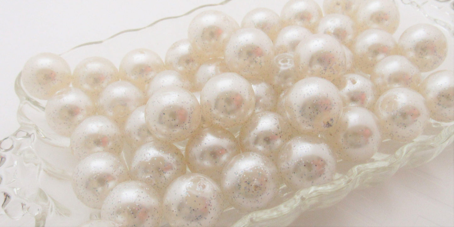 NEW 20mm Ivory Glitter Pearls, Chunky Bubblegum Pearls, Glitter Beads, Chunky Beads, Faux Pearl Beads, Chunky Bead Supply, Glitter Pearls