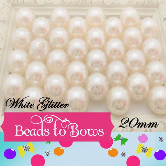 NEW 20mm Ivory Glitter Pearls, Chunky Bubblegum Pearls, Glitter Beads, Chunky Beads, Faux Pearl Beads, Chunky Bead Supply, Glitter Pearls