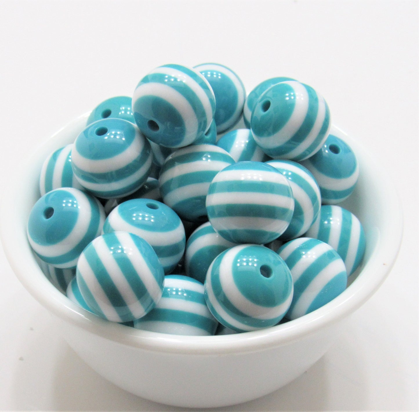 20mm Cyan Striped Bubblegum Beads, Bubblegum Beads,  Chunky Acrylic Striped Gumball Beads, Round Chunky Bubblegum Beads, Bead Supply