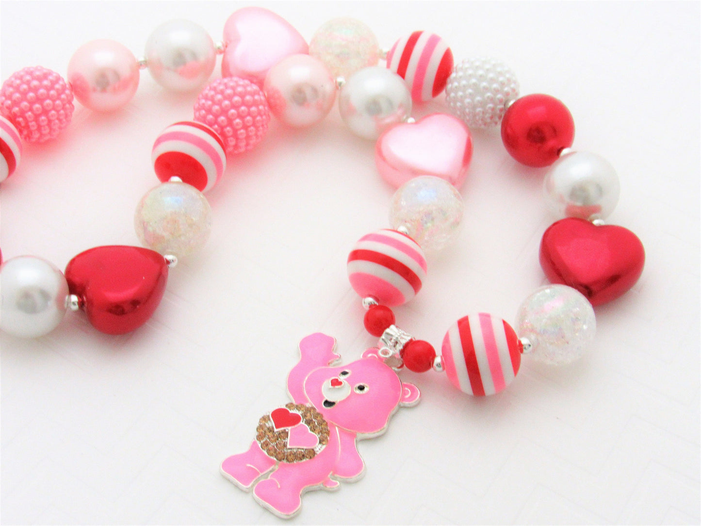 20mm Red and Pink Bubblegum Beads, Chunky Striped Beads, Valentine Chunky Necklace Supply Bead, Pink Red White Striped Beads