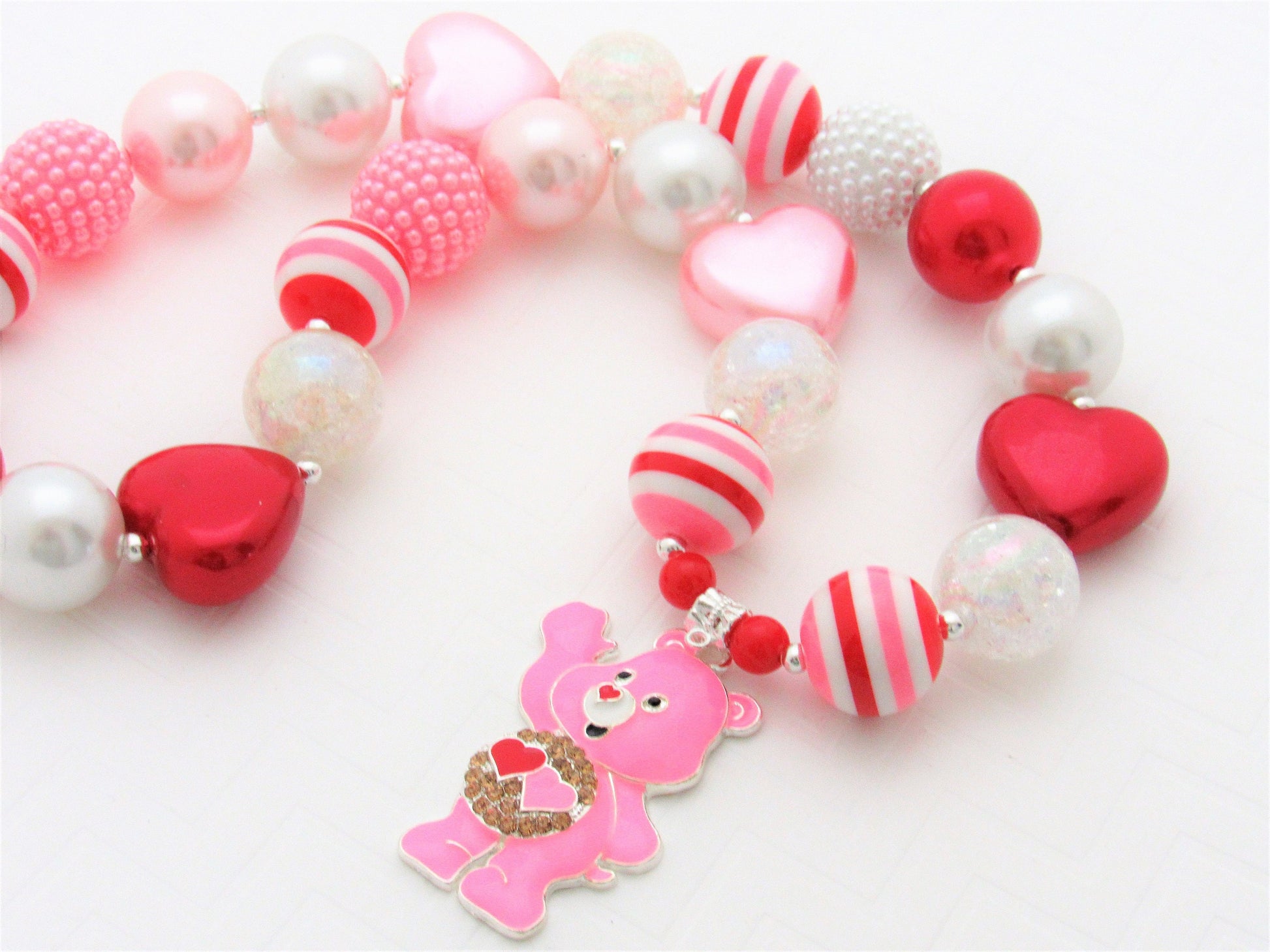 20mm Red and Pink Bubblegum Beads, Chunky Striped Beads, Valentine Chunky Necklace Supply Bead, Pink Red White Striped Beads