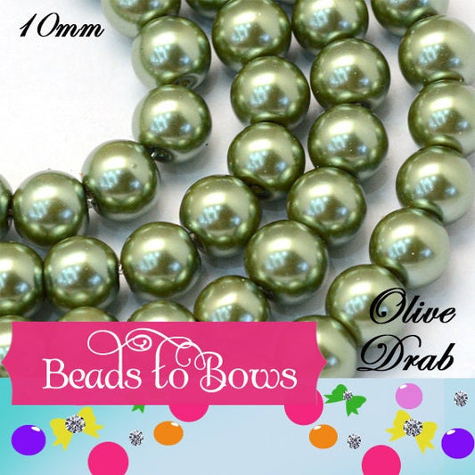10mm Olive Drab Bubblegum Pearls, Chunky Pearls, Glass Pearls, Gumball Pearls, Bubblegum Necklace Supply Bead, Jewelry Supply,  Supply
