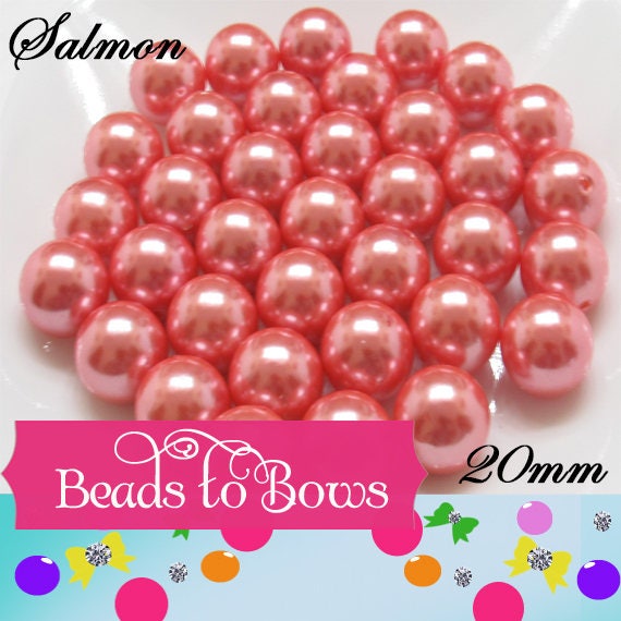 20mm Salmon Gumball Pearls, Chunky Bubblegum Beads, Solid Round Acrylic Pearl Beads, Chunky Pearl Beads, Chunky Necklace Supply Beads