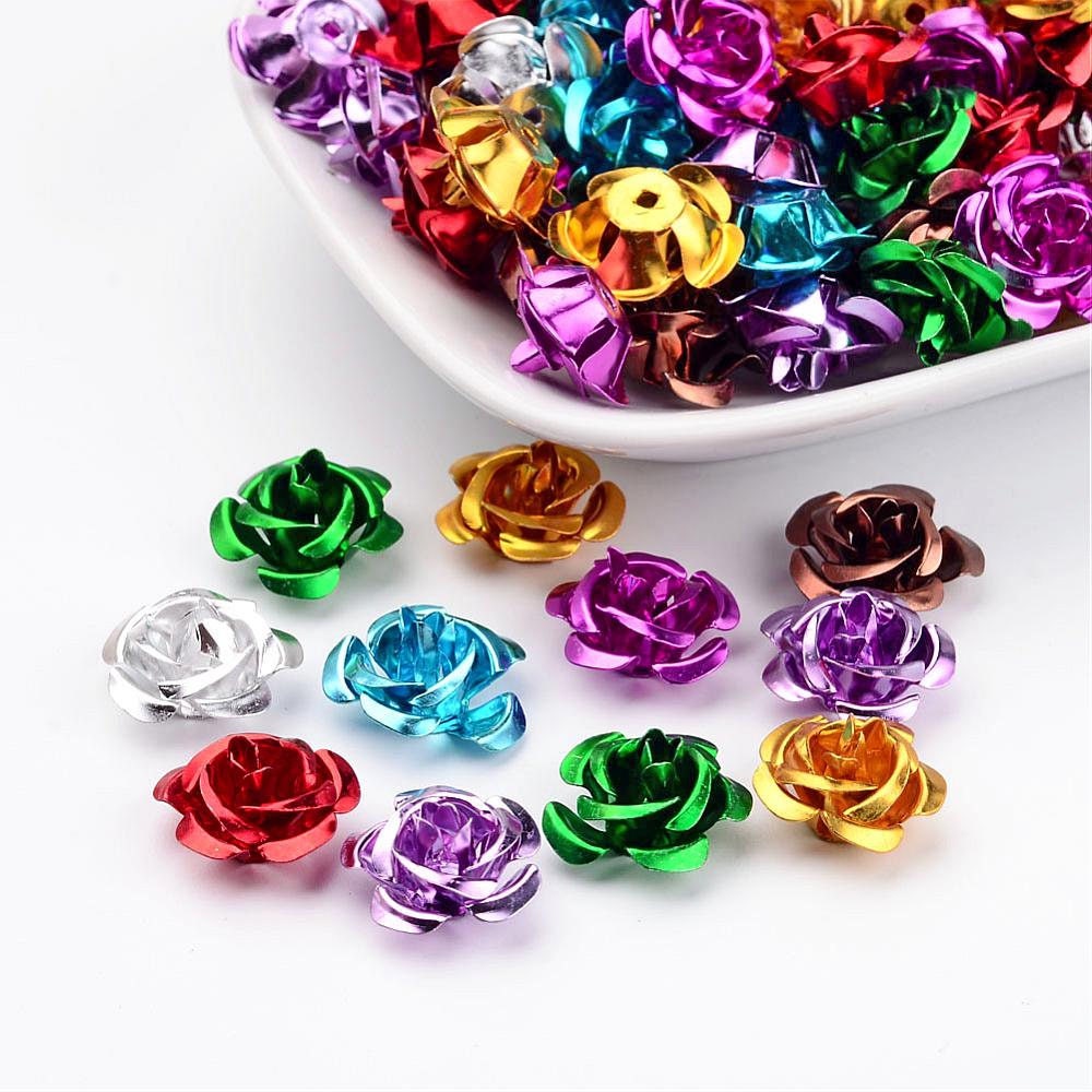 20 CT. Delicate Metal Rose Flower Beads, Aluminum Metallic Rose Beads, 17 x 9mm Rose Bead Jewelry Supply, Light Weight Aluminum Findings