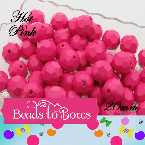 20mm Solid Hot Pink Faceted Beads, 10ct. Bubblegum Beads, Gumball Beads, Acrylic Bead, Bubblegum Bead, Solid Round Bead Chunky Necklace Bead