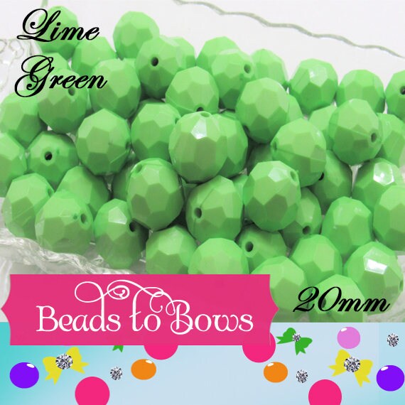 20mm Solid Lime Faceted Beads, 10ct. Bubblegum Beads, Gumball Beads, Acrylic Bead, Bubblegum Bead, Solid Round Bead Chunky Necklace Bead
