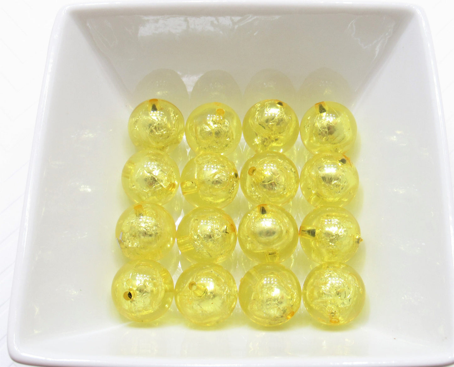 20mm Yellow Foil Beads, Bubblegum Bead In A Bead, Chunky Foil Bead, Chunky Bubblegum Necklace Bead Supply, Jewelry Supply