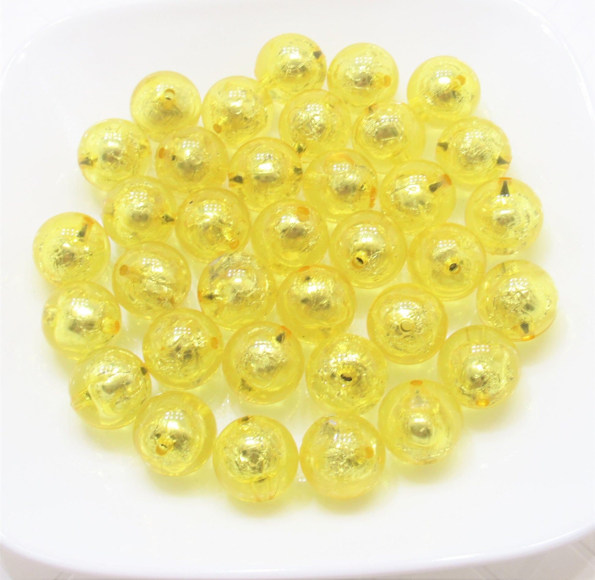 20mm Yellow Foil Beads, Bubblegum Bead In A Bead, Chunky Foil Bead, Chunky Bubblegum Necklace Bead Supply, Jewelry Supply