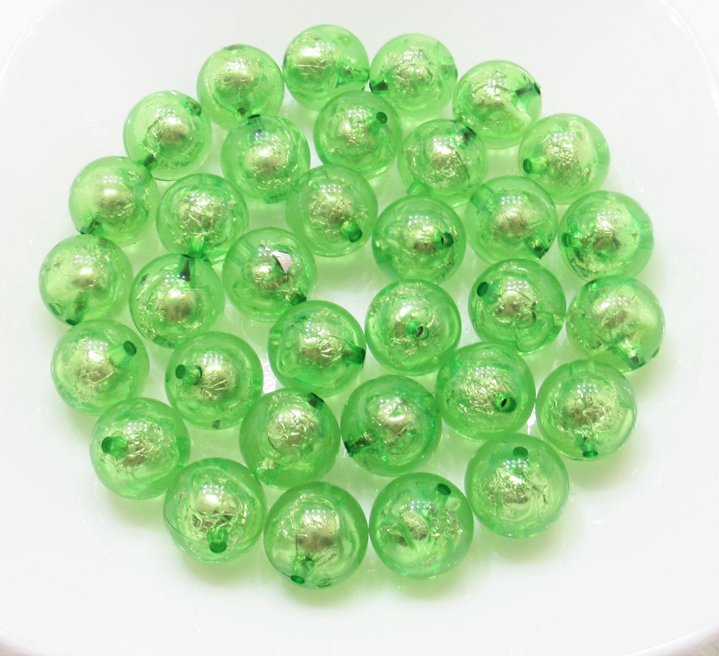 20mm Lt. Green Foil Beads, Bubblegum Bead In A Bead, Chunky Foil Bead, Chunky Bubblegum Necklace Bead Supply, Jewelry Supply