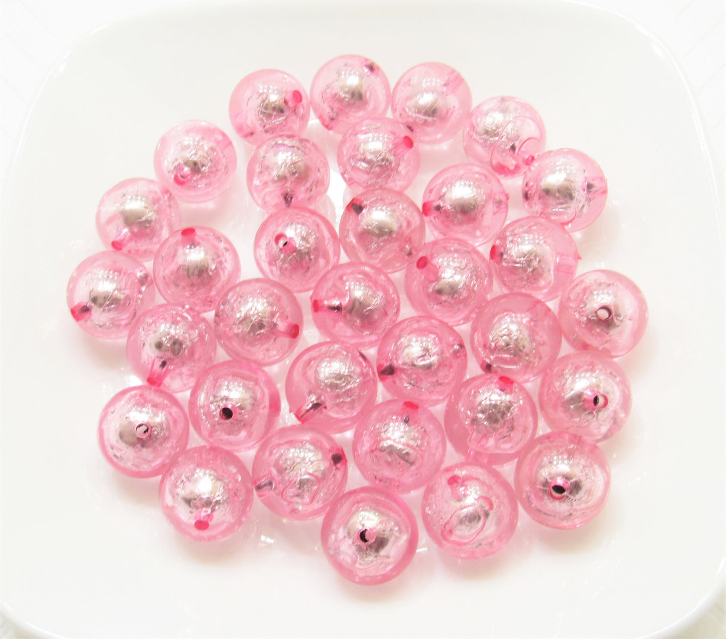 20mm Pink Foil Beads, Bubblegum Bead In A Bead, Chunky Foil Bead, Chunky Bubblegum Necklace Bead Supply, Jewelry Supply