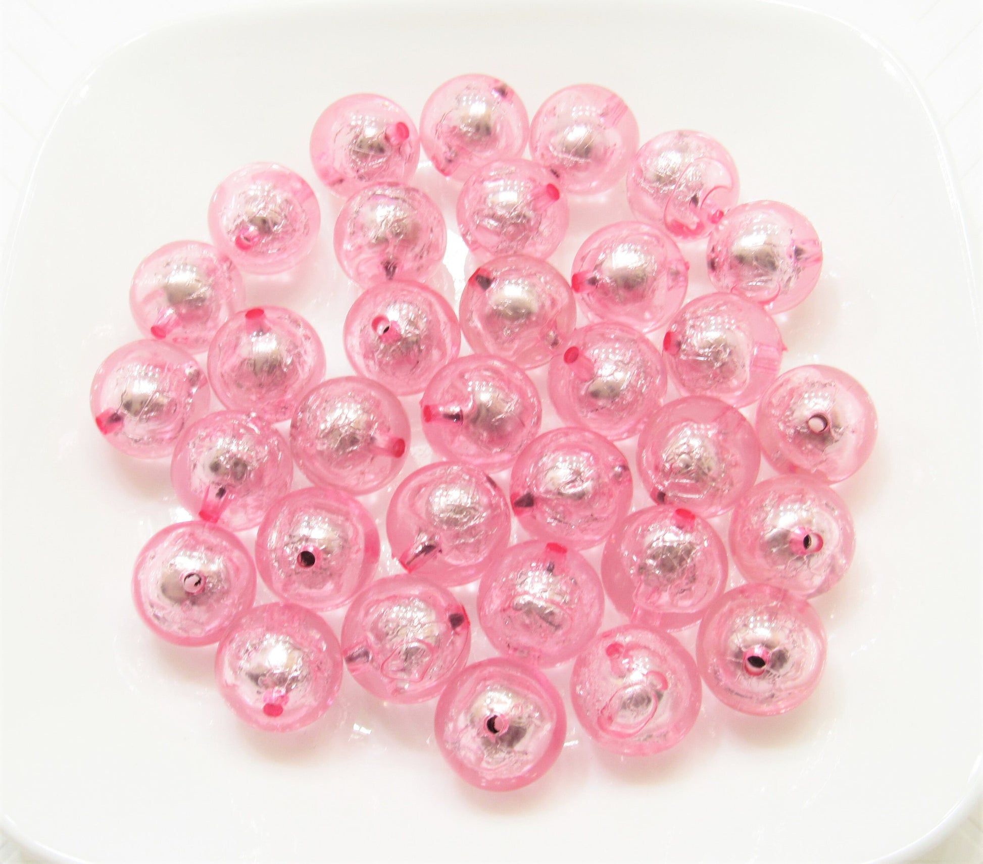 20mm Pink Foil Beads, Bubblegum Bead In A Bead, Chunky Foil Bead, Chunky Bubblegum Necklace Bead Supply, Jewelry Supply