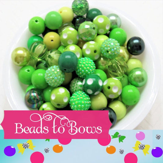 12 or 24Ct. 20mm Bubblegum Assorted Greens Beads, Beadable Pen Beads, Acrylic Beads, Bubblegum Beads, Round Bubblegum Bead