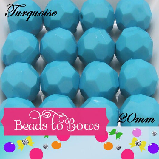 20mm Solid Turquoise Faceted Beads, 10ct Bubblegum Beads, Gumball Beads, Acrylic Bead, Bubblegum Bead, Solid Round Bead Chunky Necklace Bead