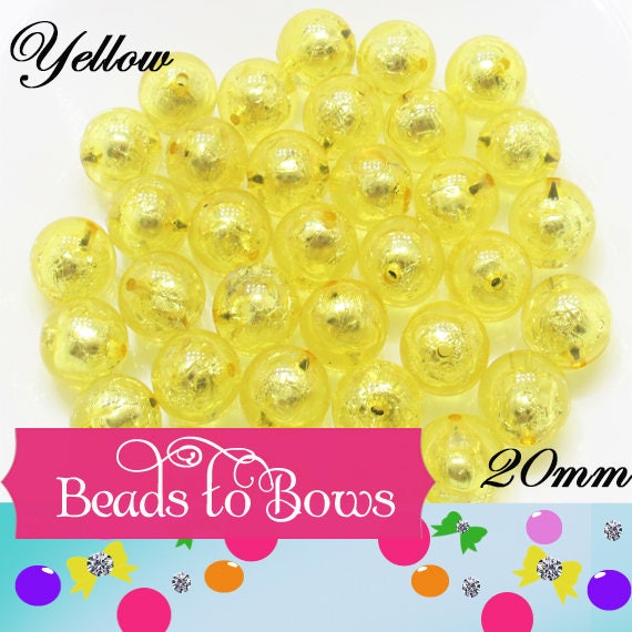 20mm Yellow Foil Beads, Bubblegum Bead In A Bead, Chunky Foil Bead, Chunky Bubblegum Necklace Bead Supply, Jewelry Supply