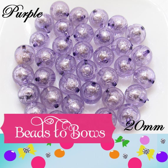 20mm Lilac Foil Beads, Bubblegum Bead In A Bead, Chunky Foil Bead, Chunky Bubblegum Necklace Bead Supply, Jewelry Supply