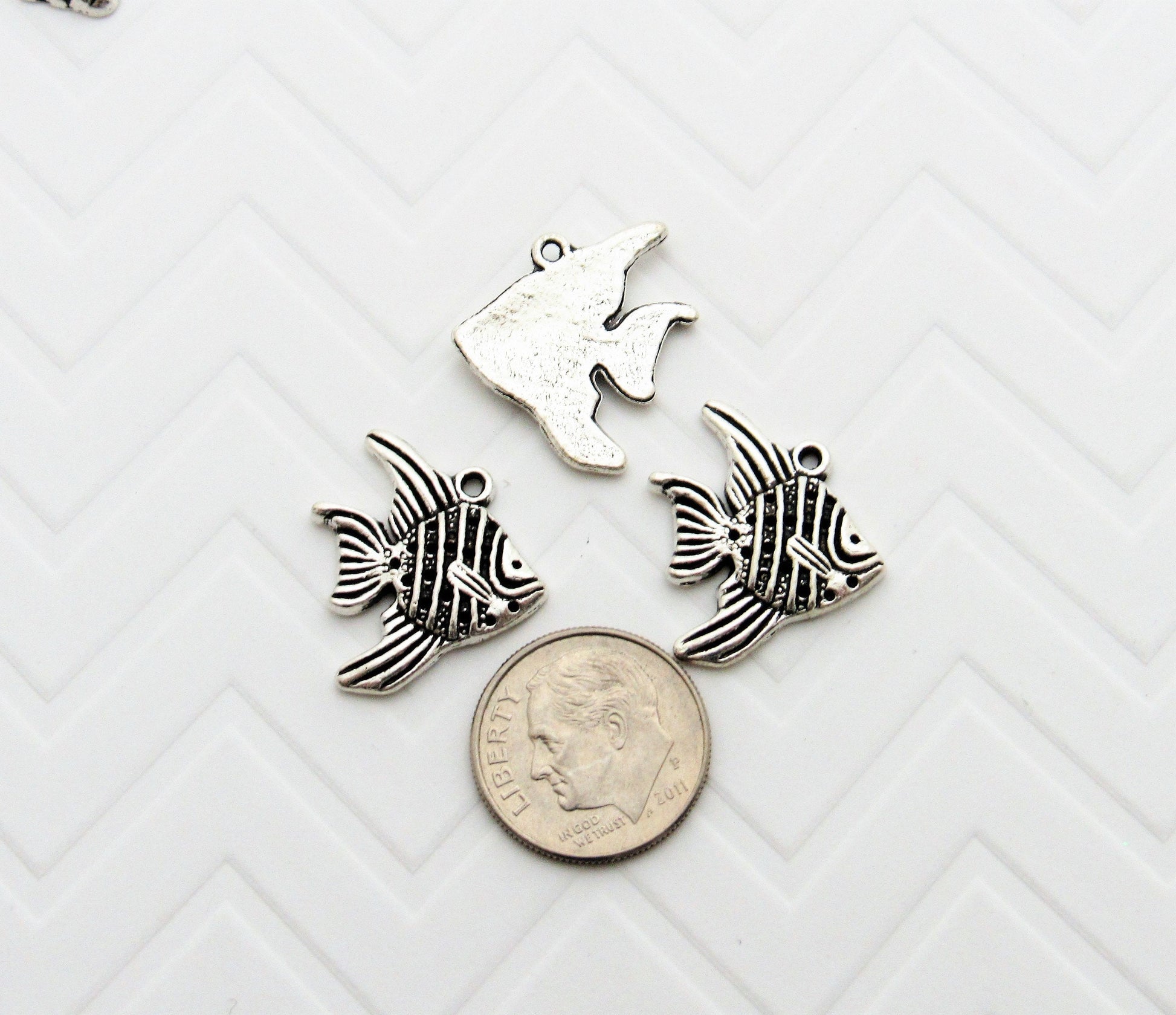 25mm Antique Silver Angel Fish Charms, Beach Charm, Fish Charms, Scrap Book Embelishment,