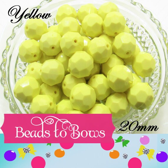 20mm Yellow Solid Faceted Beads, 10ct. Bubblegum Beads, Gumball Beads, Acrylic Bead, Bubblegum Bead, Solid Round Bead Chunky Necklace Bead