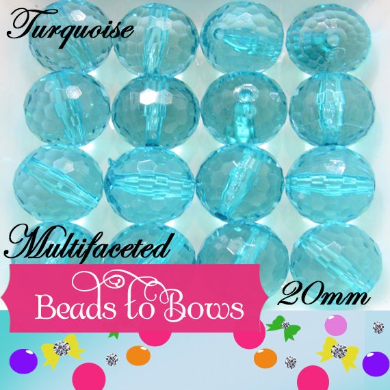 20mm Lt TurquoiseMultifaceted Bubblegum Beads,Transparent Bubblegum Beads, Chunky Bead Supply, Chunky Bead Supply, Bubblegum Necklace Bead