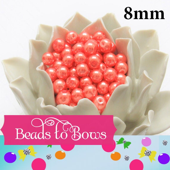 8mm Coral Glass Pearls, Bubble Gum Pearls, Chunky Bubblegum Pearls, Gumball Pearls,  Bubblegum Pearl Beads, Chunky Necklace Supply Beads