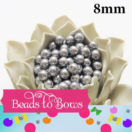 8mm Grey Glass Pearls, Bubble Gum Pearls, Chunky Bubblegum Pearls, Gumball Pearls,  Bubblegum Pearl Beads, Chunky Necklace Supply Beads