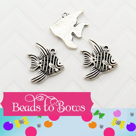 25mm Antique Silver Angel Fish Charms, Beach Charm, Fish Charms, Scrap Book Embelishment,