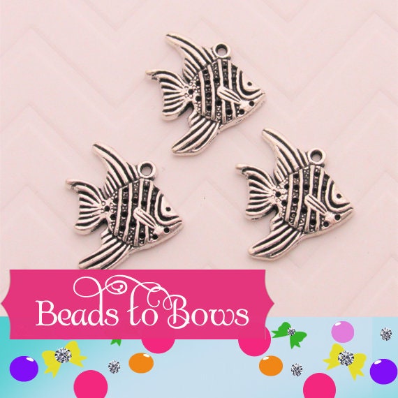 25mm Antique Silver Angel Fish Charms, Beach Charm, Fish Charms, Scrap Book Embelishment,
