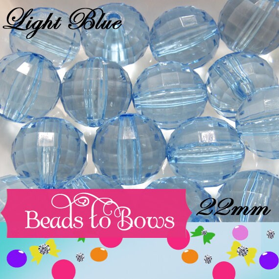 NEW 22mm Light Blue Faceted Beads, Bubblegum Bead, Multifaceted Chunky Bead, Chunky Bubblegum Necklace Bead Supply, Jewelry Supply,