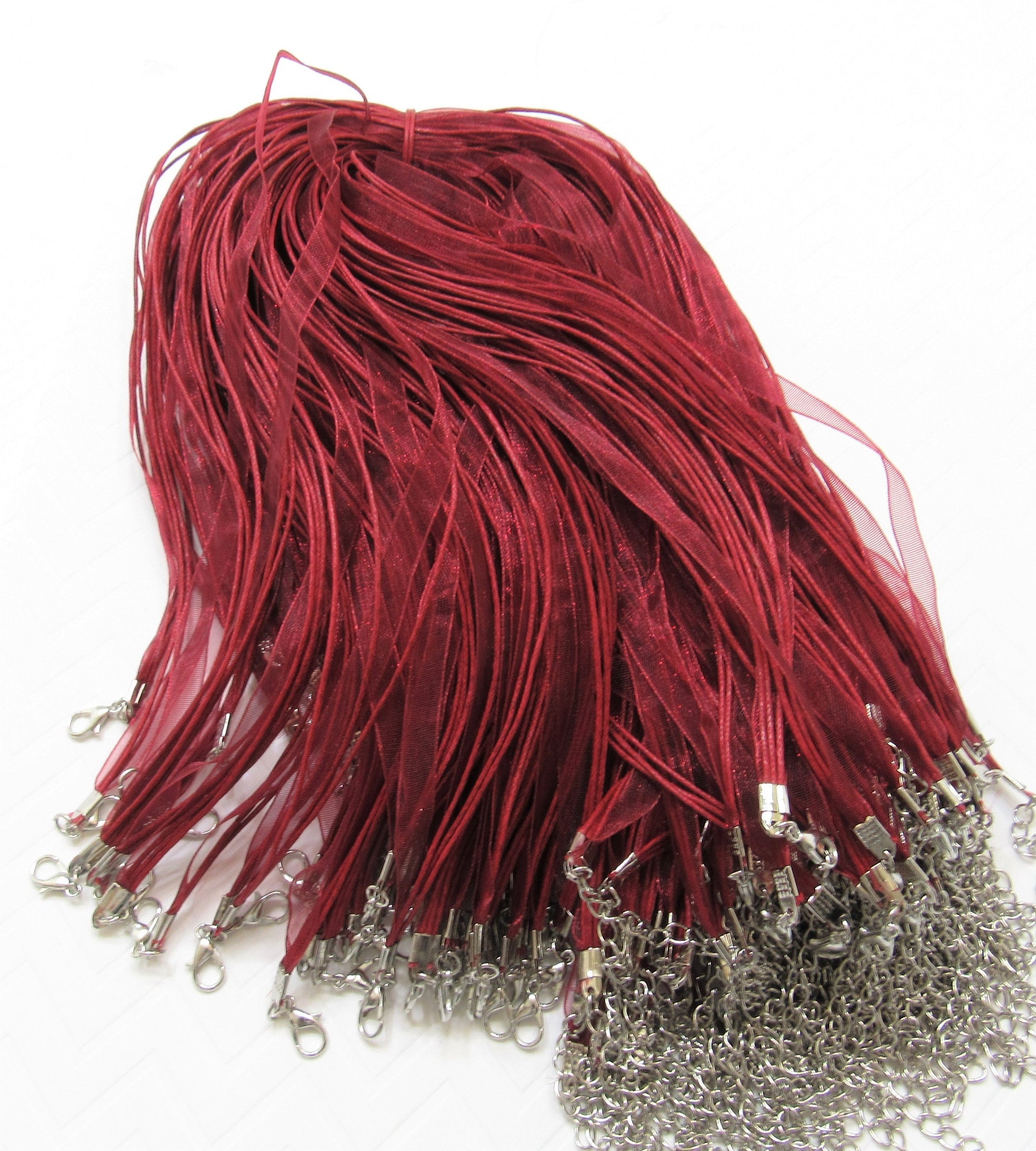 5 for 1.99 Burgandy 17 in. Organza Ribbon and Cord Necklaces, Bottlecap Supply, Pendant Necklace, Jewelry Supply, Organza Necklace