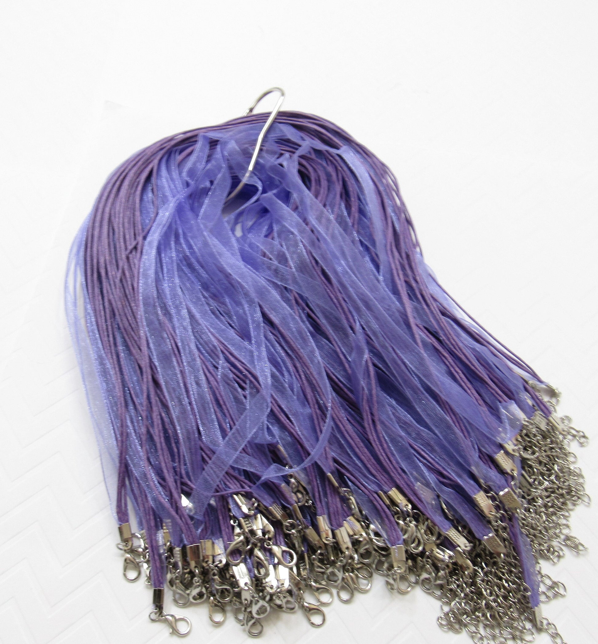 SALE 5 CT. 1.99 Orchid 17 in. Organza Ribbon and Cord Necklaces, Bottlecap Supply, Pendant Necklace, Jewelry Supply, Organza Necklace