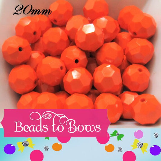 20mm Solid Orange Faceted Beads, 10ct Bubblegum Beads, Gumball Beads, Acrylic Bead, Bubblegum Bead, Solid Round Bead Chunky Necklace Bead
