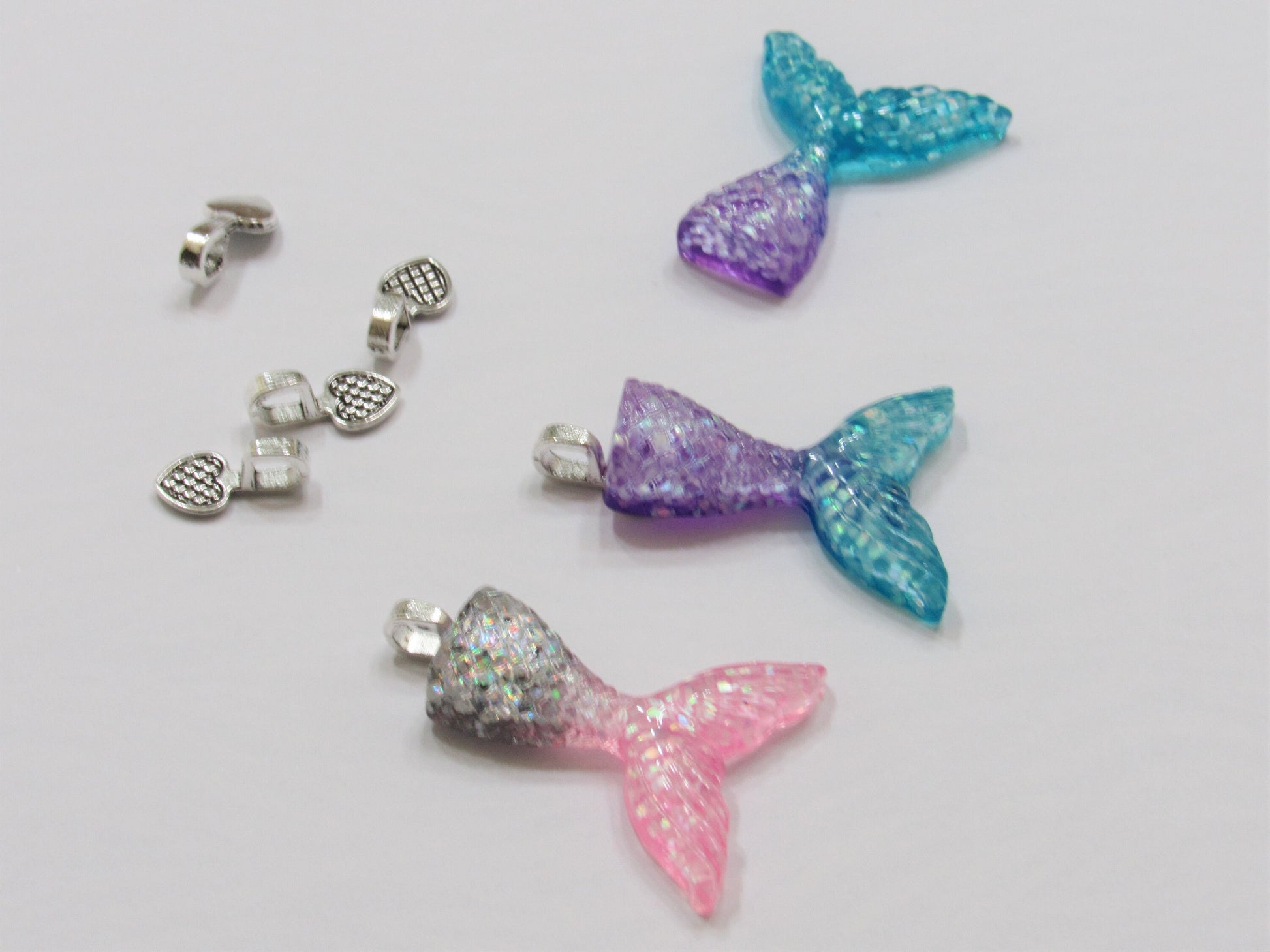 3 Ct  1.29  Glitter Mermaid Cabochons, Pendant, Scrapbook Finding, Phone Cases Deco, Purse Charm, Card Making Supply