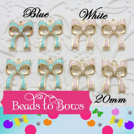 4Ct. 20mm Blue or White Enamel Bow Charms, White Bow Knot Charms, Blue Enamel Bow, Enamel Charm Bow, Tied Bow Charm, Bow Pendant