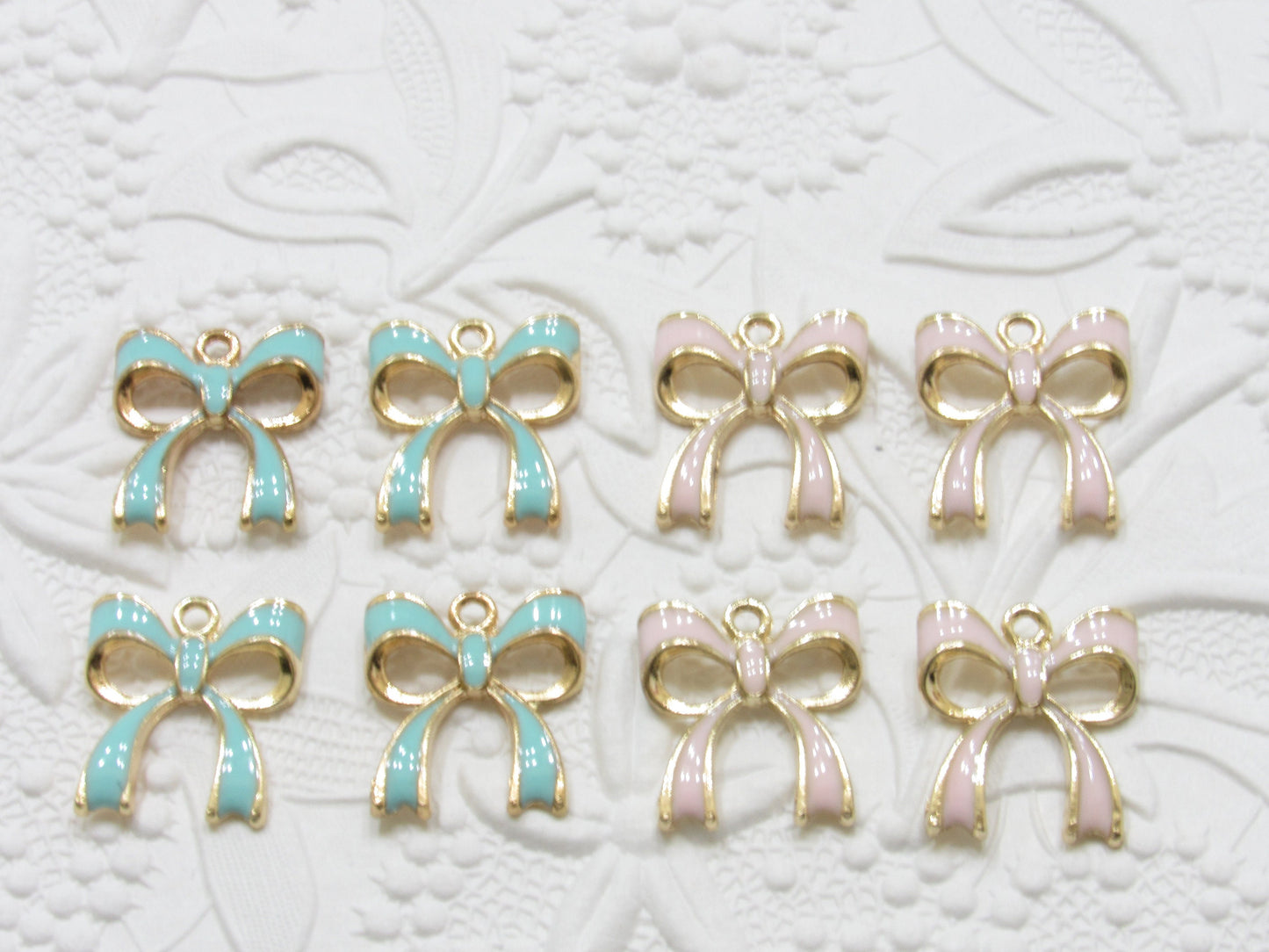 4Ct. 20mm Blue or White Enamel Bow Charms, White Bow Knot Charms, Blue Enamel Bow, Enamel Charm Bow, Tied Bow Charm, Bow Pendant