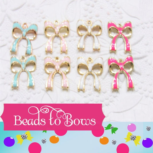 4Ct. 20mm Enamel Bow Charms,  Bow Knot Charms,  Enamel Bow, Enamel Charm Bow,  Tied Bow Charm, Bow Pendant