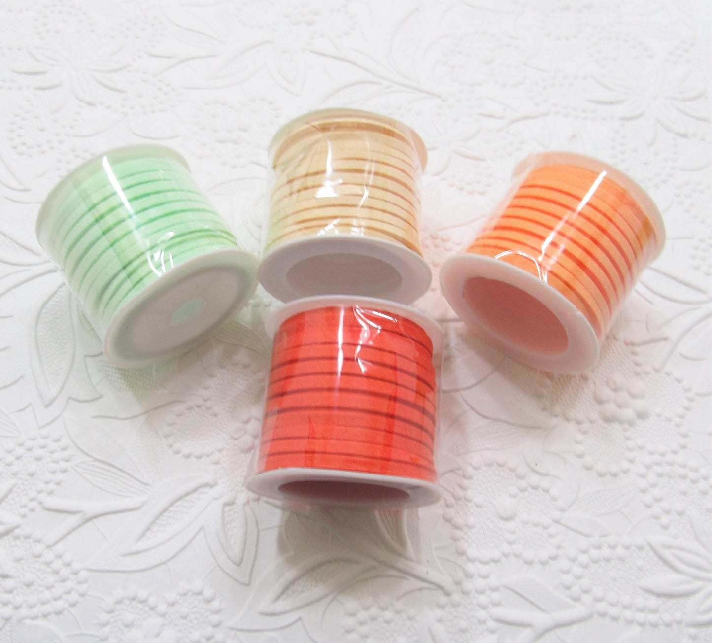 5M Roll Faux Pastel Green, Orange, Lt Orange, Melon Suede Cord, 3 X 1.5mm Jewelry Making Cord, Suede Lacing, Bracelet String, 5M = 16 Feet
