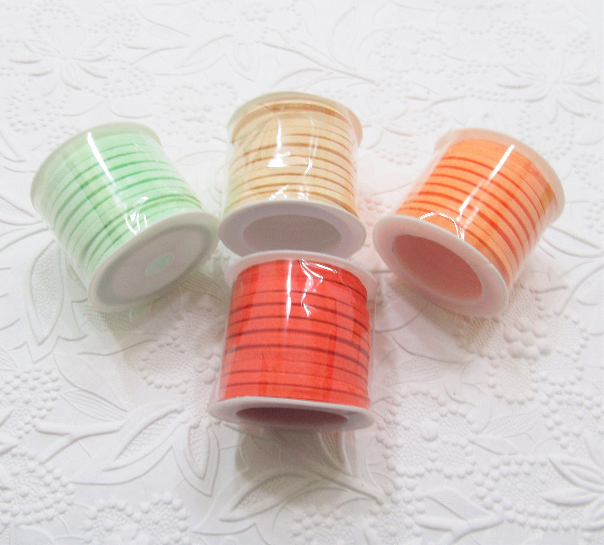 5M Roll Faux Pastel Green, Orange, Lt Orange, Melon Suede Cord, 3 X 1.5mm Jewelry Making Cord, Suede Lacing, Bracelet String, 5M = 16 Feet
