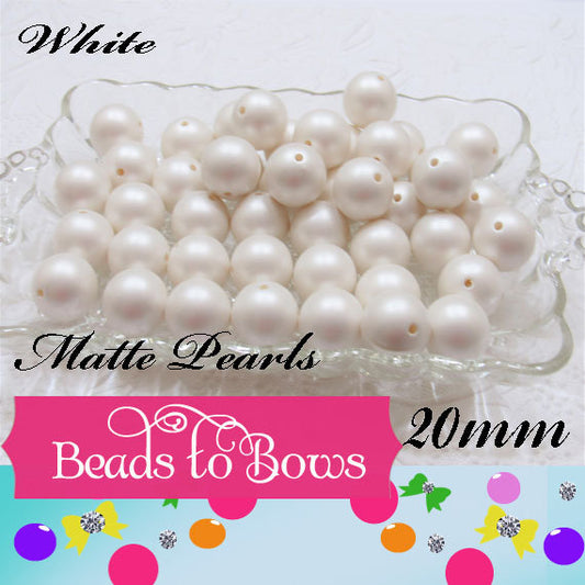 20mm Matte White Pearls,  Bubblegum Beads, Chunky Gumball Beads,  Matte Pearls, Acrylic  Beads, Chunky Pearl