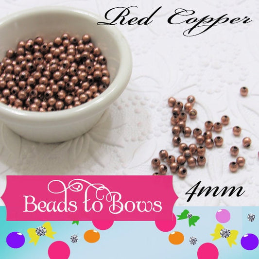 4mm Red Copper Bubblegum Necklace Spacer Bead, Chunky Necklace Supply Bead, Jewelry Finding, 4mm Metal Spacer Beads