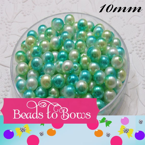 10mm Mermaid 50 Ct Bubblegum Pearls, Green Pearls, Ombre Pearls, Gumball Pearls, Bubblegum Necklace Supply Bead, Jewelry Supply,  Supply