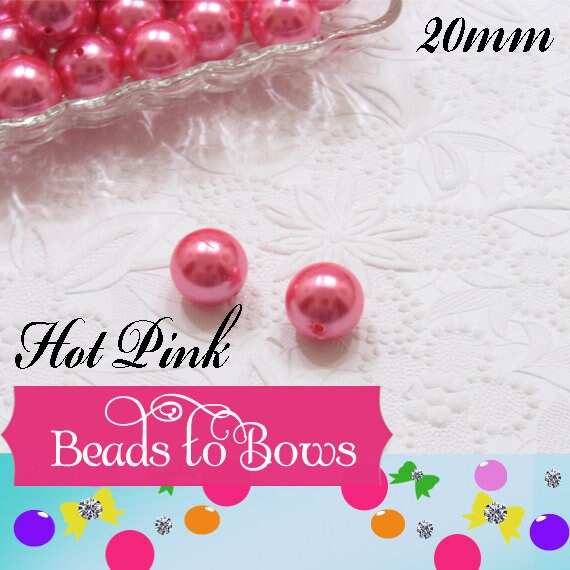20mm Hot Pink Pearl Bubblegum Beads, Gumball Beads, Round Acrylic Pearl Beads, Bubblegum Bead Chunky Necklace Supply Bead, Faux Pearl Beads