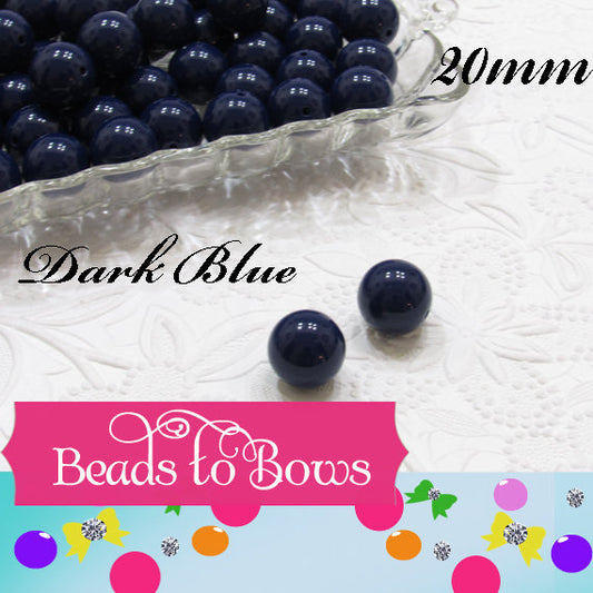 20mm Dark Blue Bubblegum Beads, Chunky Bubblegum Beads, Gumball Beads, Solid Acrylic Beads, Chunky Necklace Supply Bead