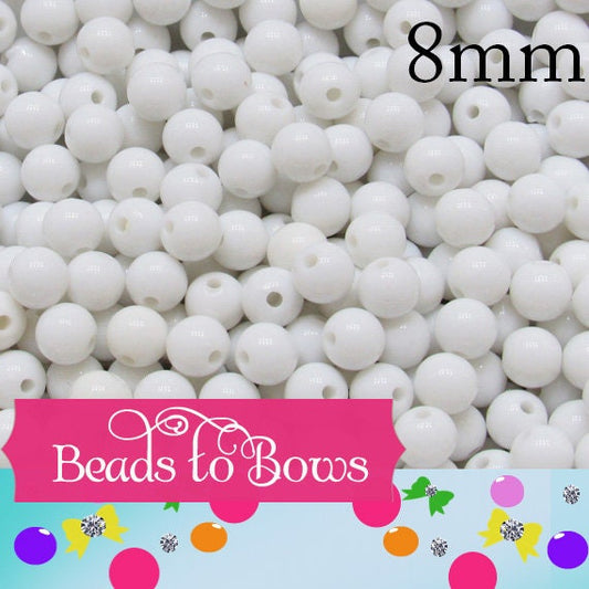 100ct. 8mm White Bubblegum Beads, Gumball Beads, Round Acrylic Beads, Chunky Bubblegum Supply Bead, Gumball Beads, Bubblegum Beads
