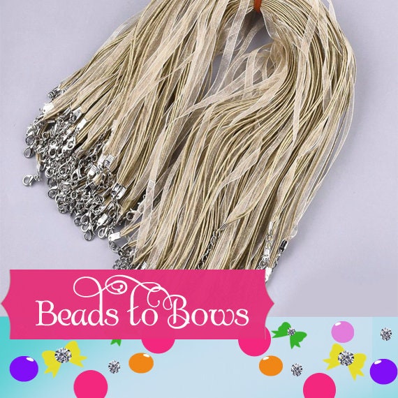 5 CT 1.99 Beige 17 in. Ribbon Organza Ribbon and Cord Necklaces, Bottlecap Supply, Pendant Necklace, Jewelry Supply, Organza Necklace
